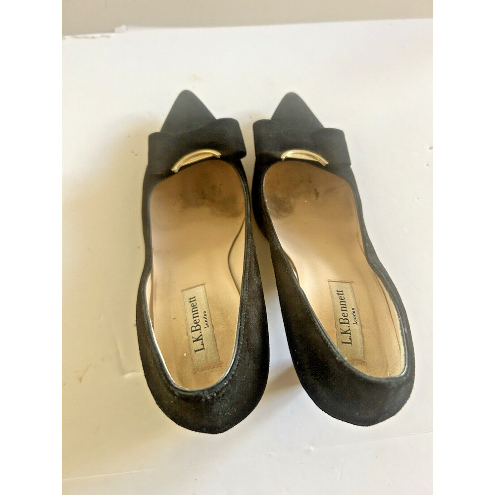 L.K. BENNETT Black Suede Court Shoes Pumps Bow Detail Sze 38.5 US 7.5 Beautiful! - Picture 4 of 12